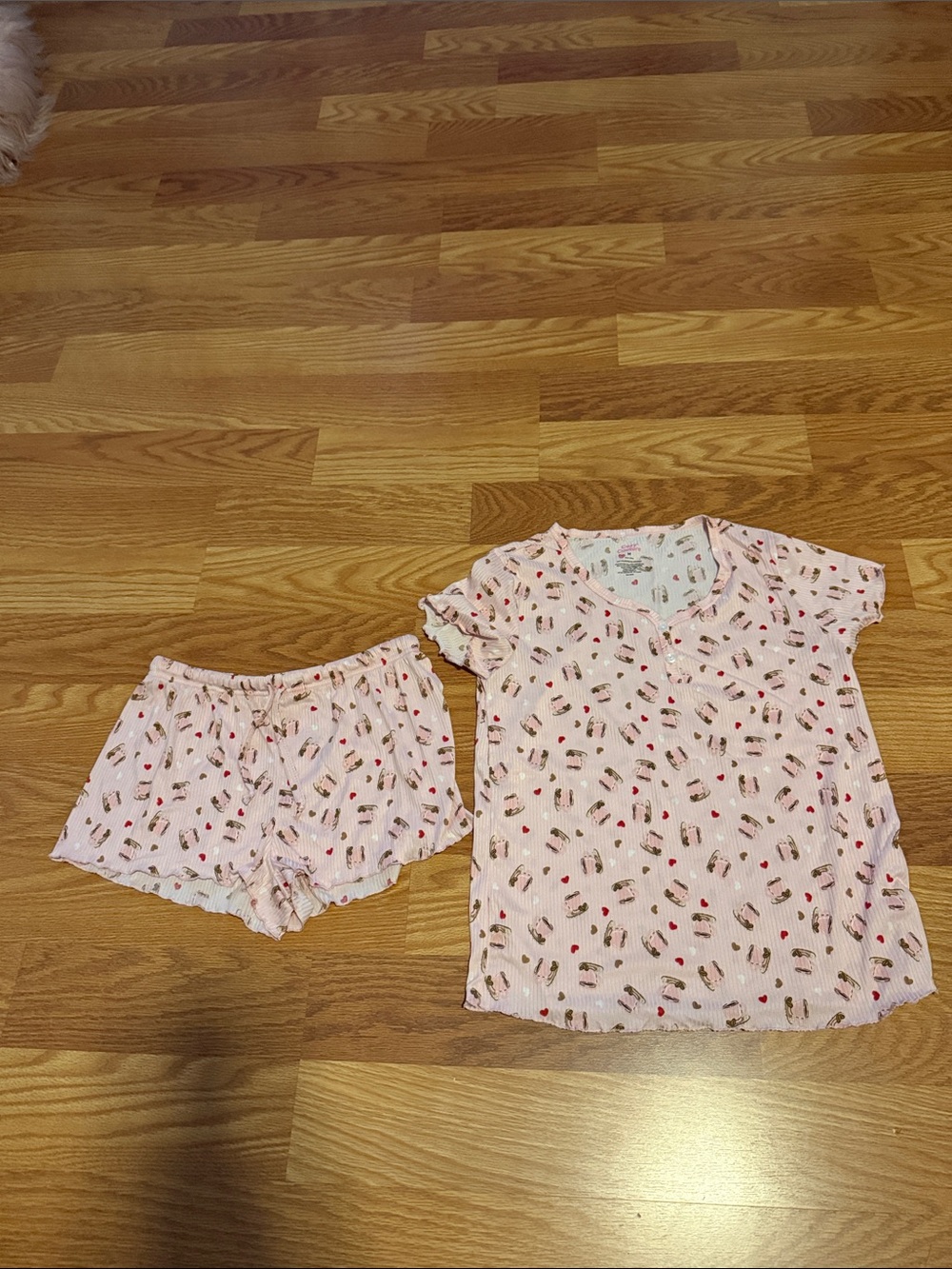 Women's Pink Short Sleeve Pajama Set with Treat Print